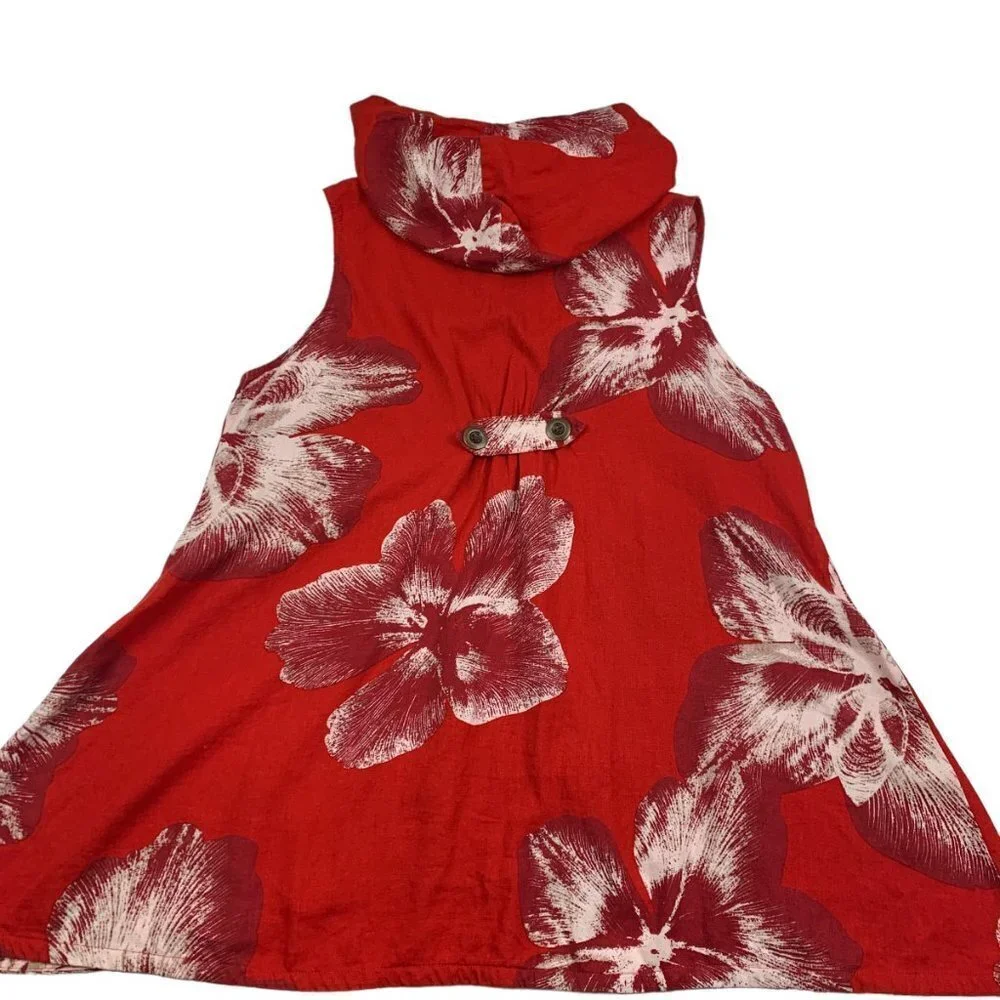 For Cynthia Floral Hi-Lo Linen/Viscose Blend Hooded Zip Front Vest Women's SZ XL